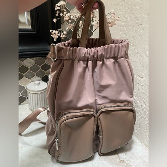 Prune beige nylon and faux leather Backpack handbag - Picture 5 of 11